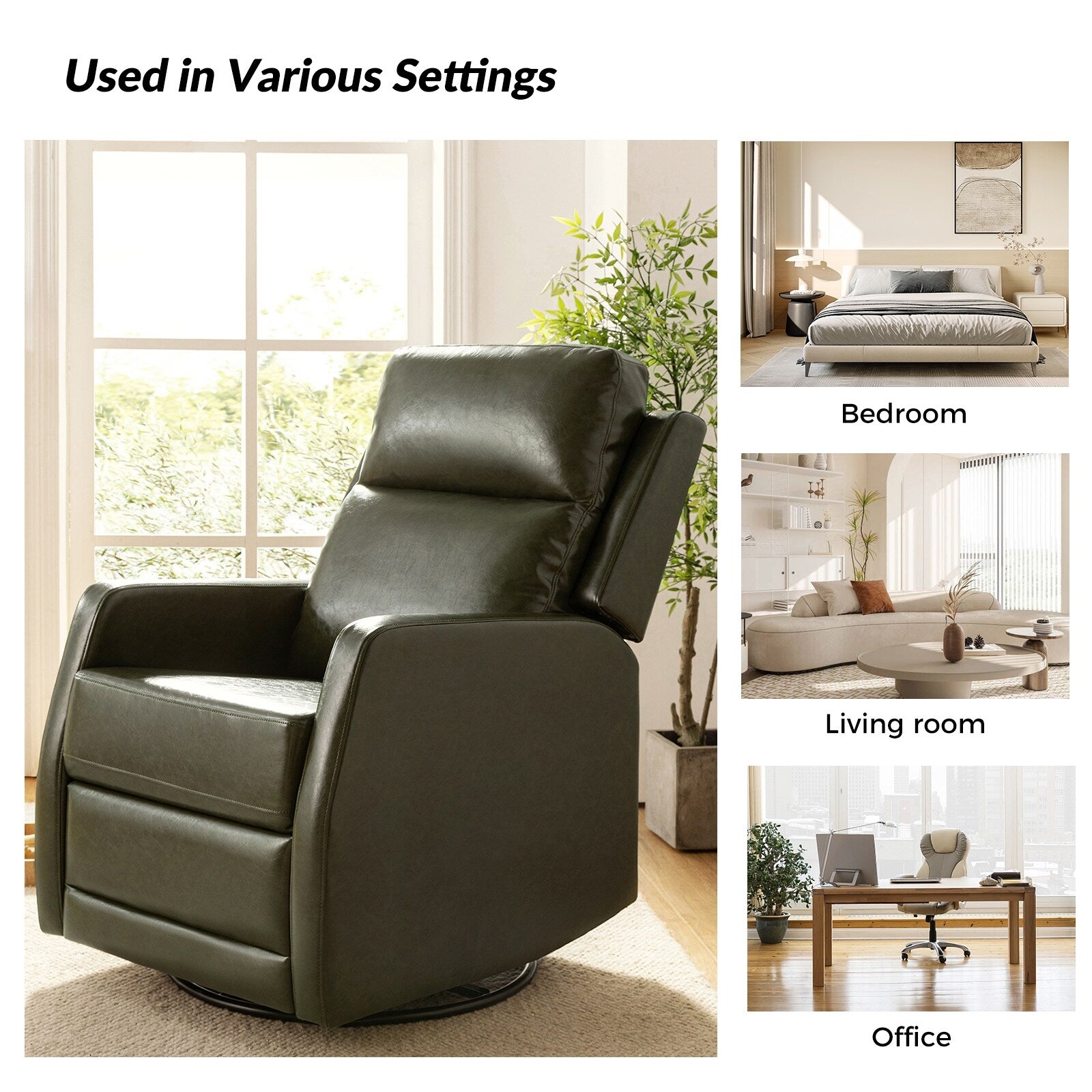 Fauteuil inclinable pivotant manuel Esteban en similicuir moderne avec dossier à oreilles, lot de 2