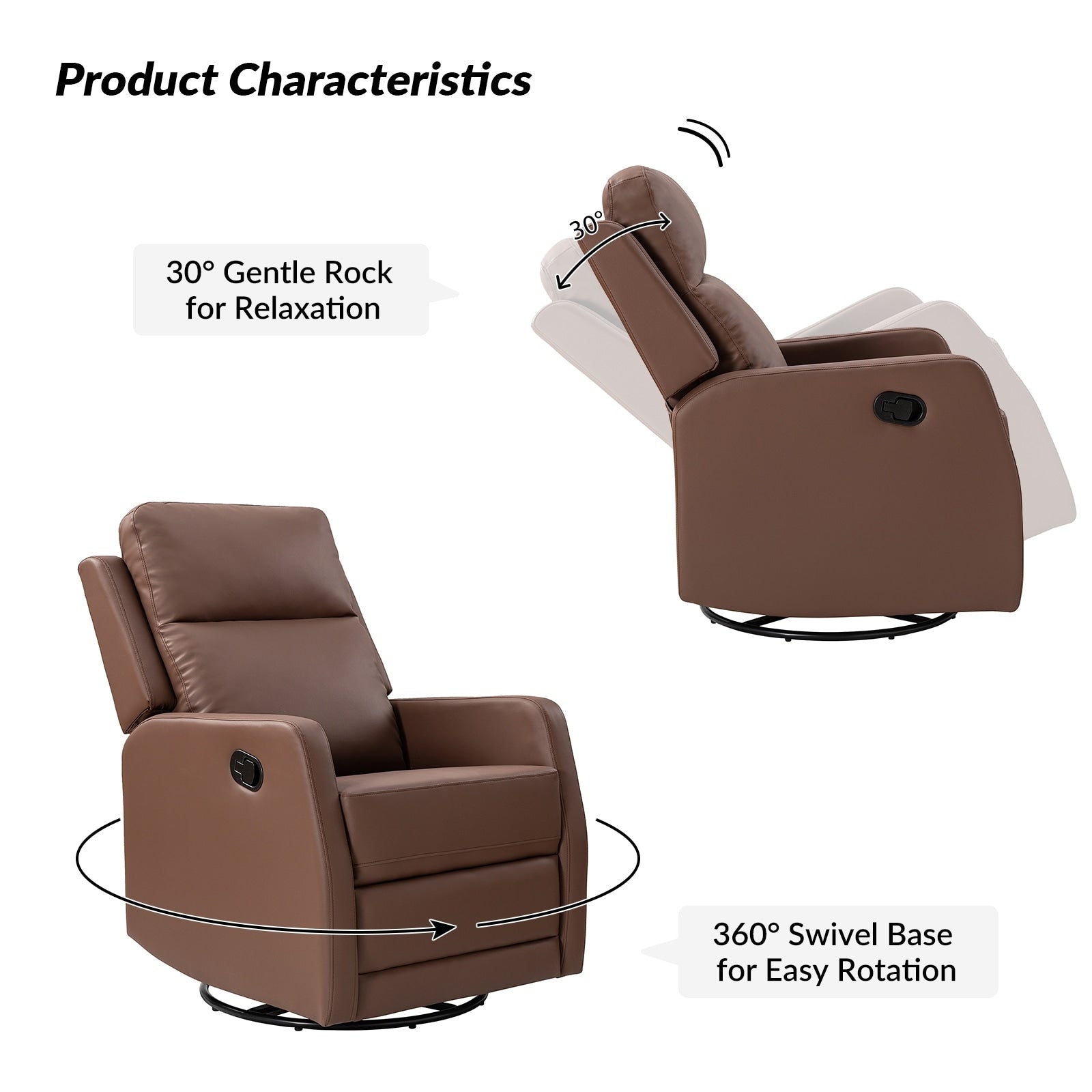 Fauteuil inclinable pivotant manuel Esteban en similicuir moderne avec dossier à oreilles, lot de 2