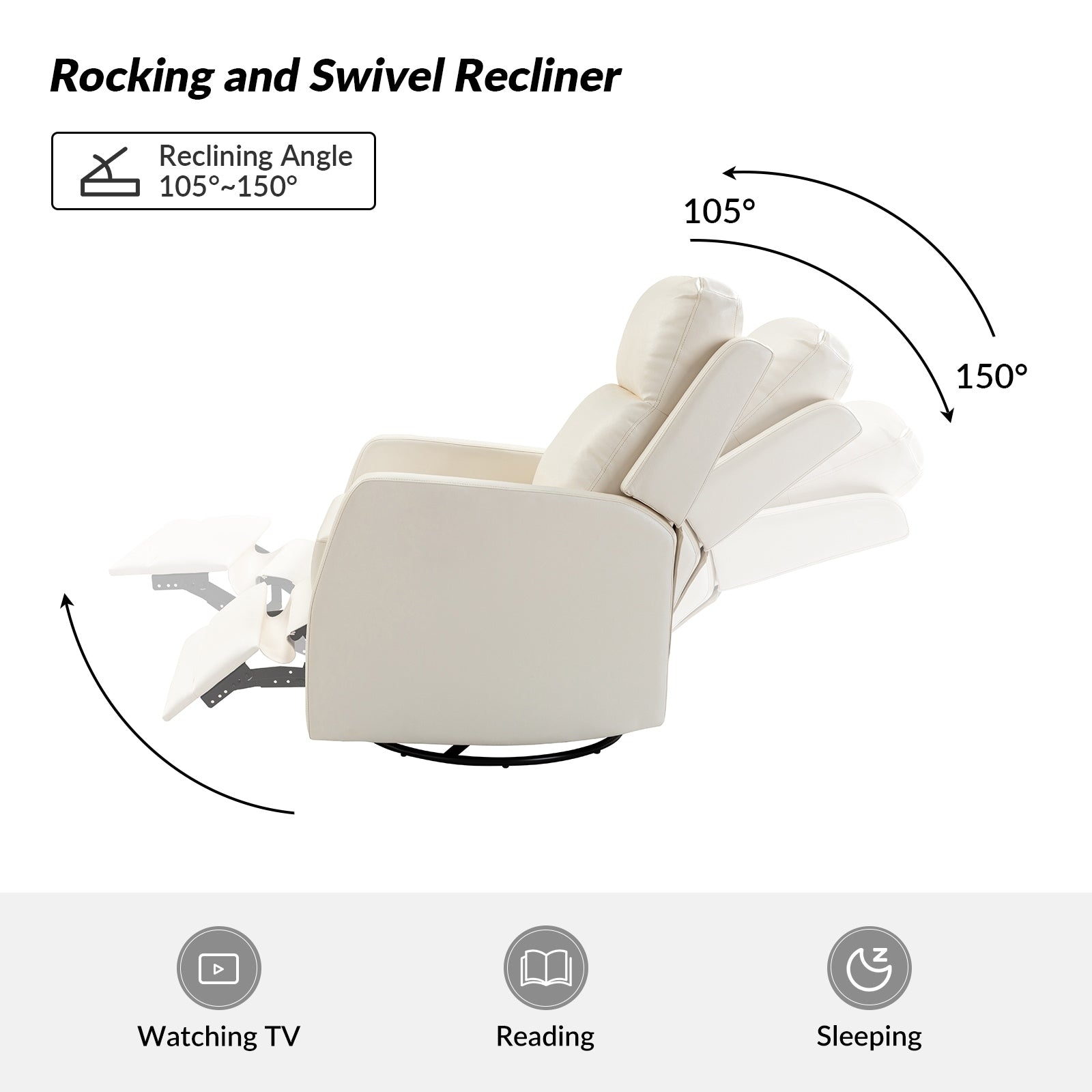 Fauteuil inclinable pivotant manuel Esteban en similicuir moderne avec dossier à oreilles, lot de 2