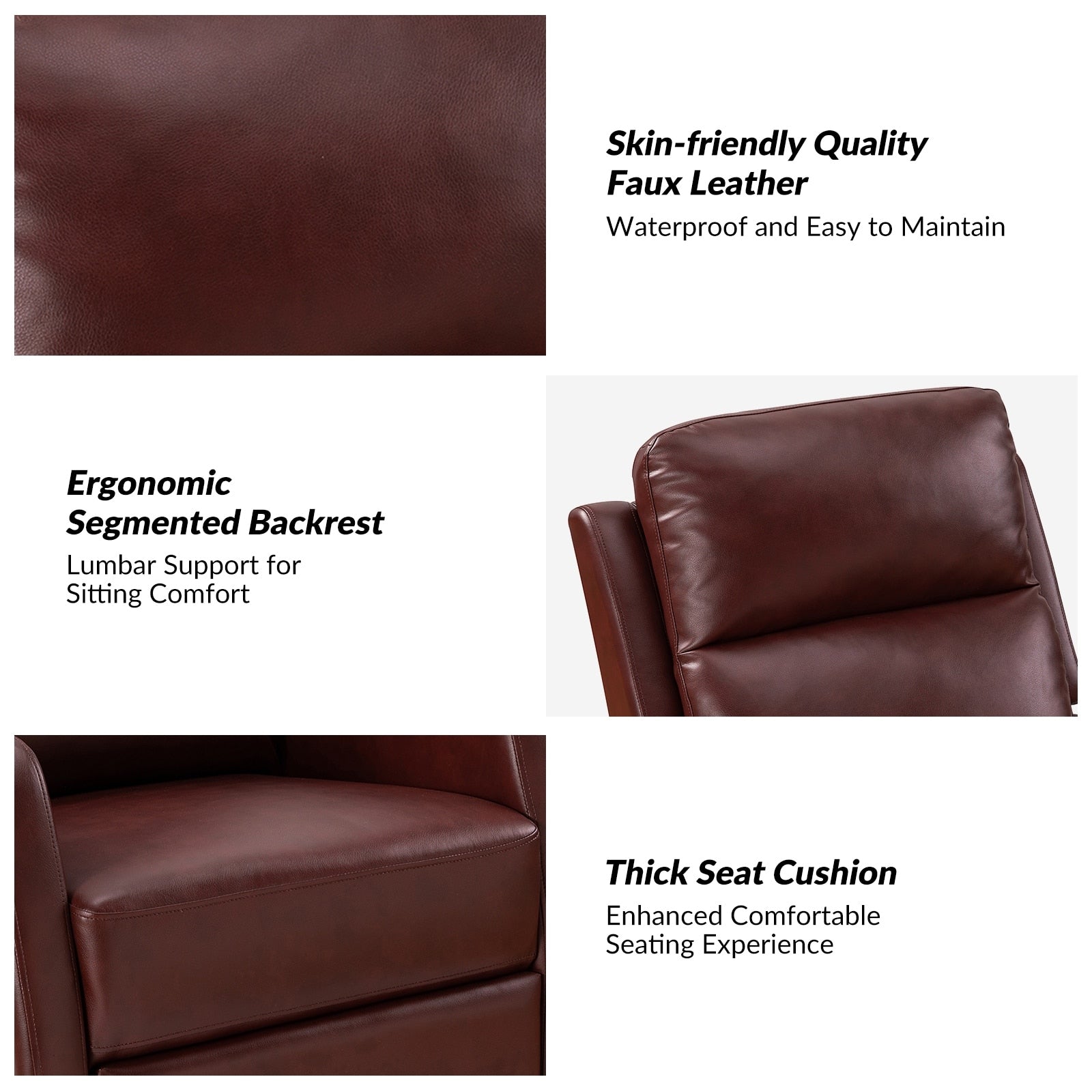 Fauteuil inclinable pivotant manuel Esteban en similicuir moderne avec dossier à oreilles, lot de 2