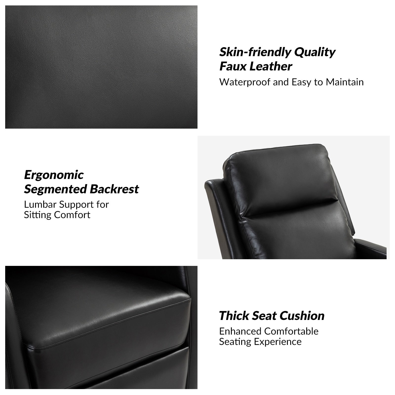 Fauteuil inclinable pivotant manuel en similicuir moderne Esteban avec dossier à oreilles