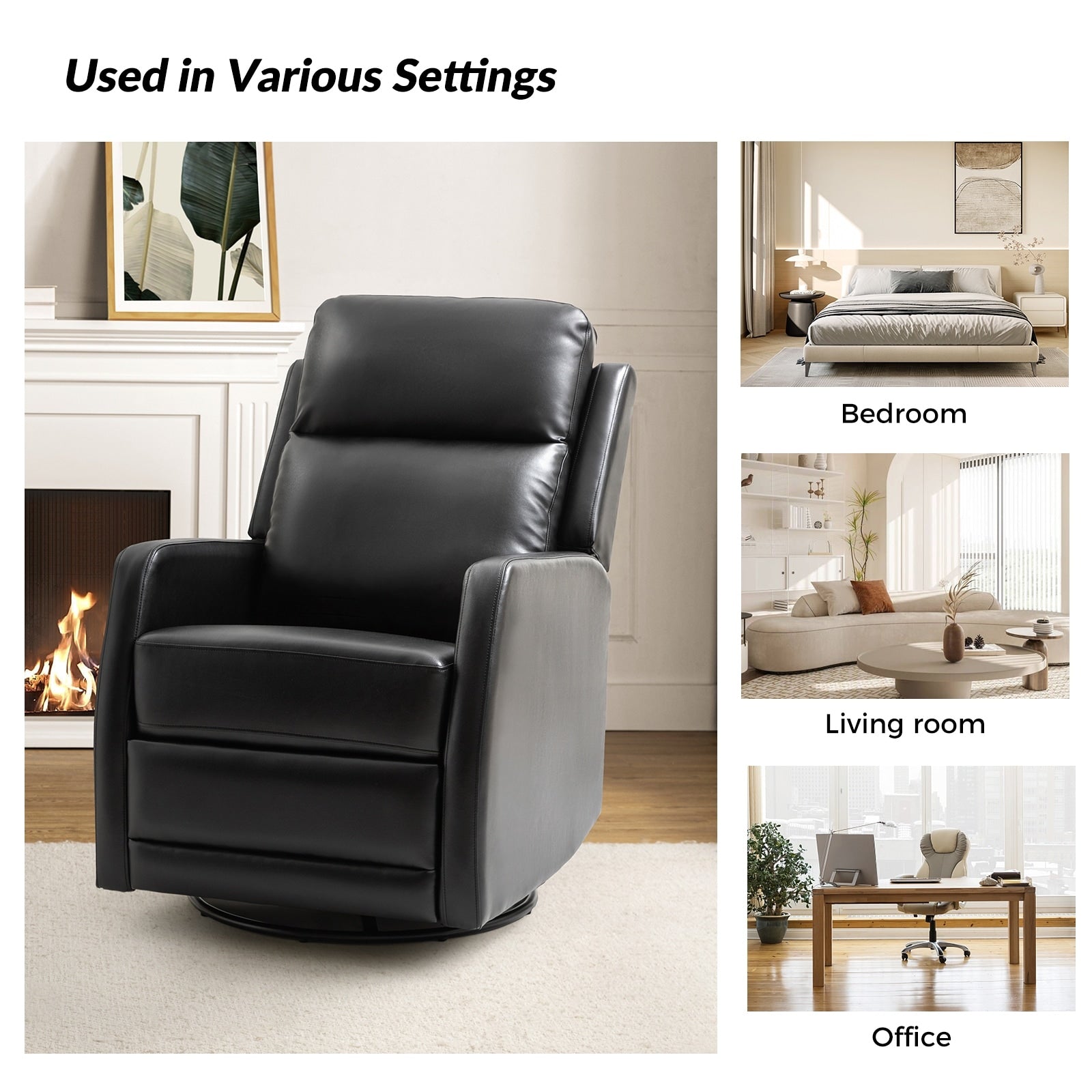 Fauteuil inclinable pivotant manuel en similicuir moderne Esteban avec dossier à oreilles