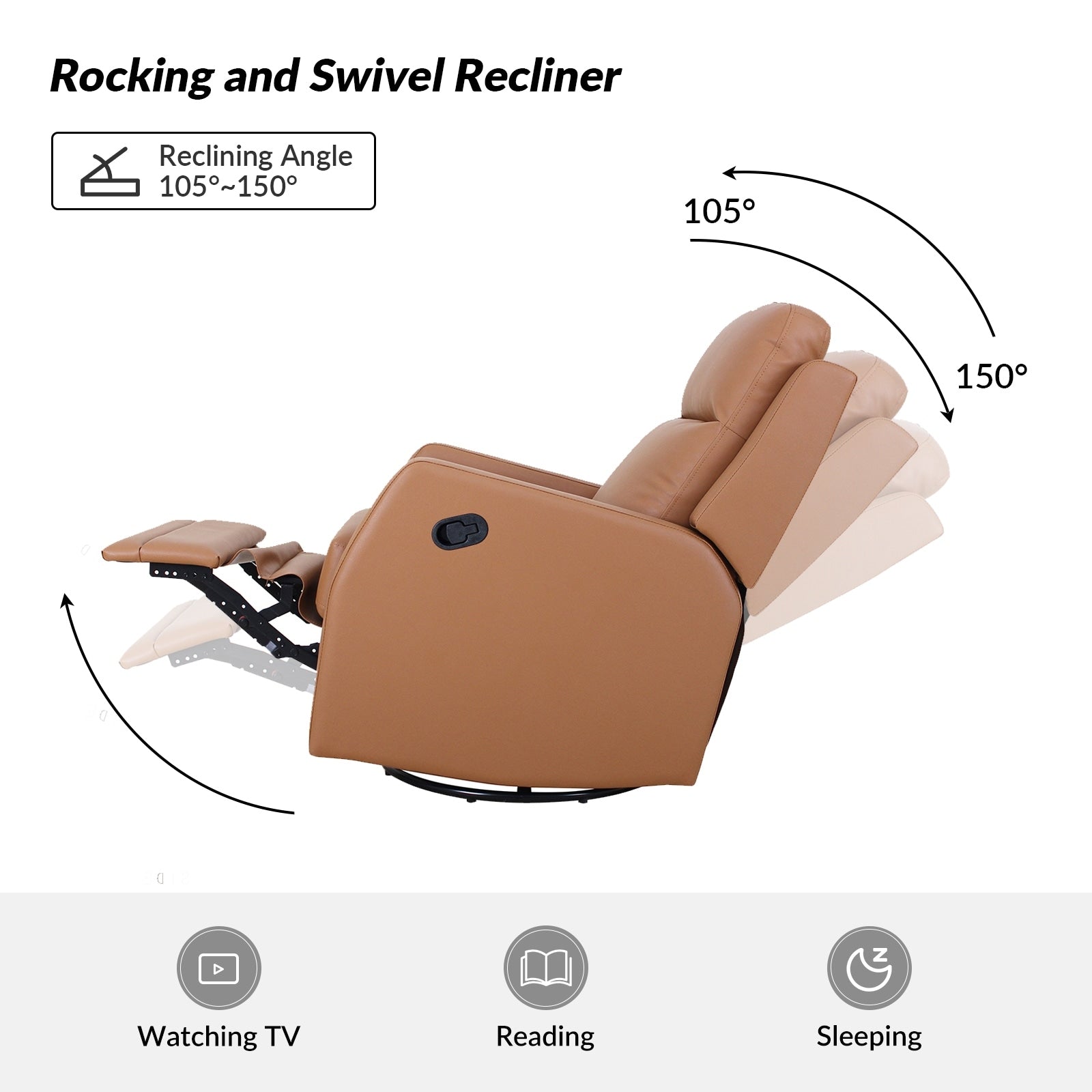 Fauteuil inclinable pivotant manuel en similicuir moderne Esteban avec dossier à oreilles