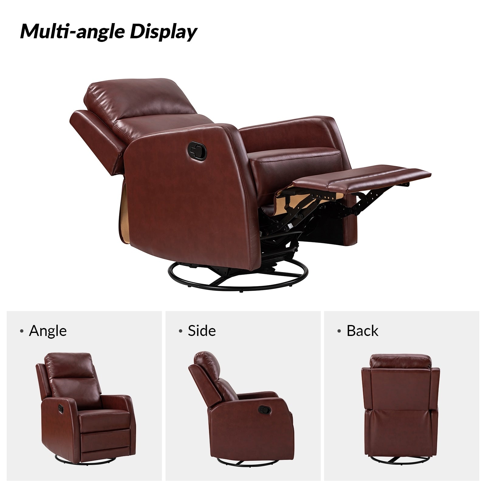 Fauteuil inclinable pivotant manuel en similicuir moderne Esteban avec dossier à oreilles