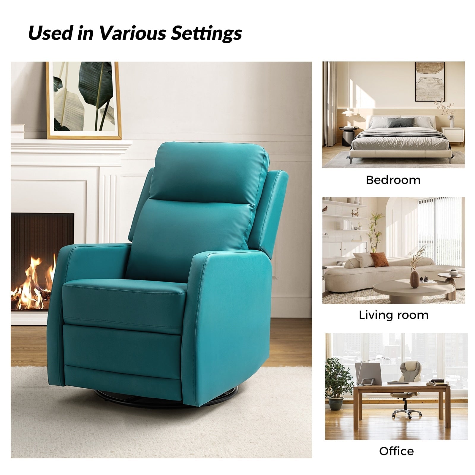 Fauteuil inclinable pivotant manuel en similicuir moderne Esteban avec dossier à oreilles