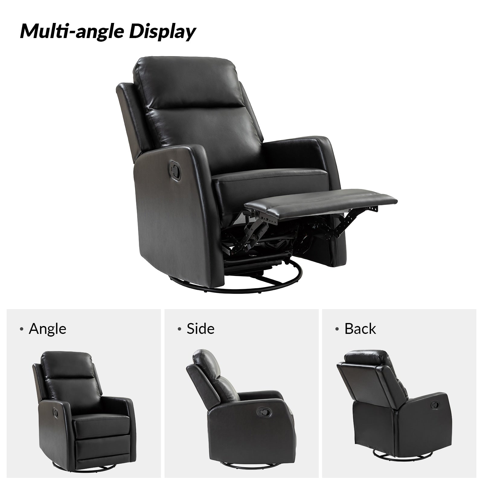 Fauteuil inclinable pivotant manuel en similicuir moderne Esteban avec dossier à oreilles