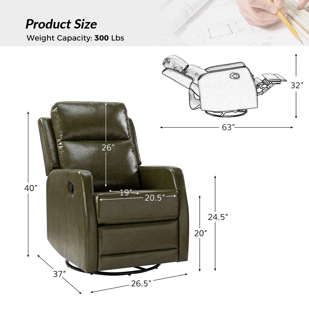 Fauteuil inclinable pivotant manuel en similicuir moderne Esteban avec dossier à oreilles