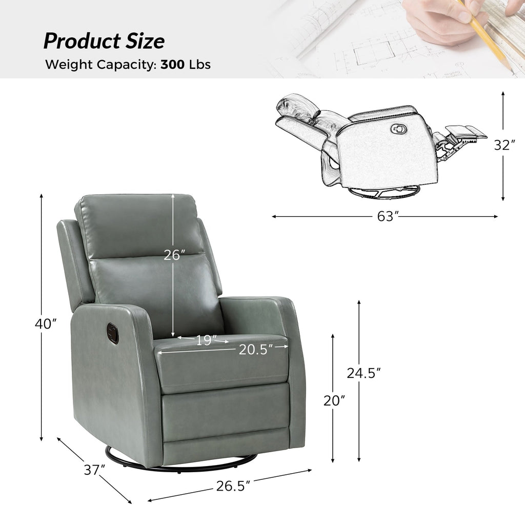 Fauteuil inclinable pivotant manuel en similicuir moderne Esteban avec dossier à oreilles