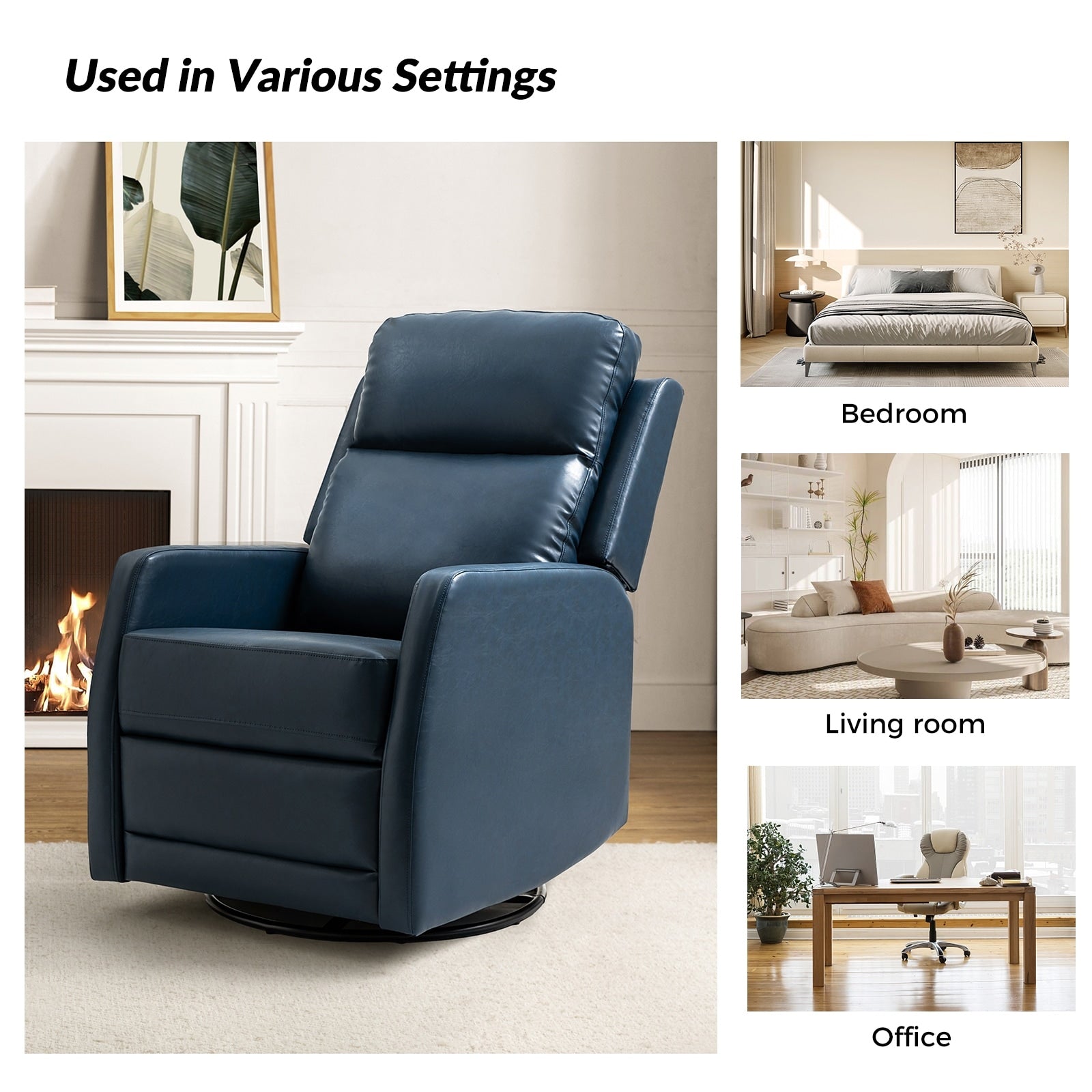 Fauteuil inclinable pivotant manuel en similicuir moderne Esteban avec dossier à oreilles