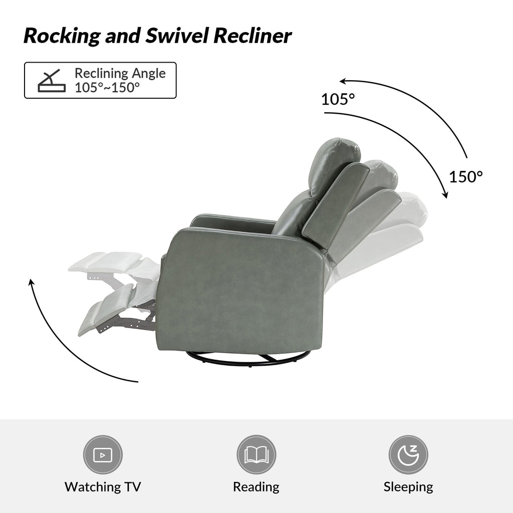 Fauteuil inclinable pivotant manuel en similicuir moderne Esteban avec dossier à oreilles