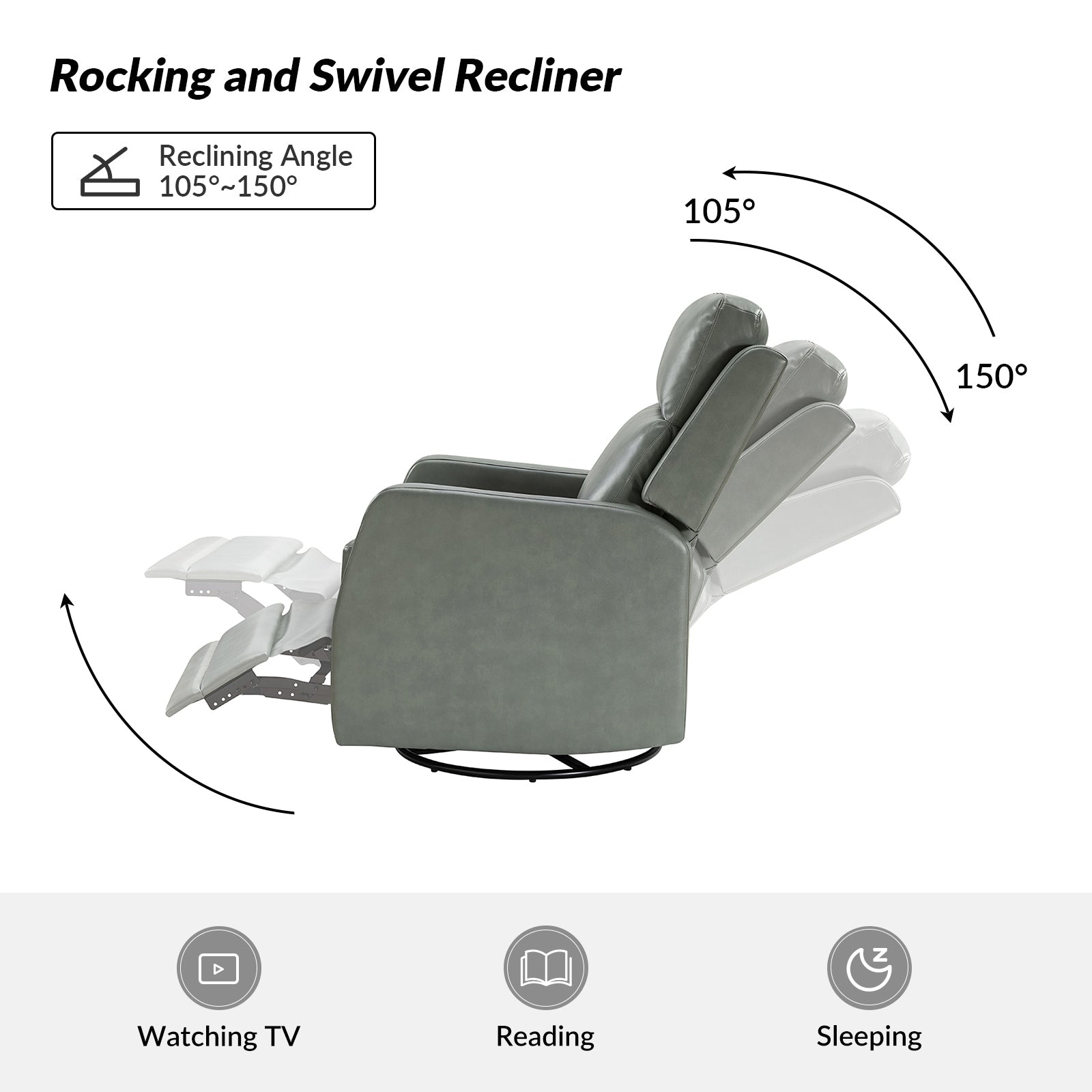 Fauteuil inclinable pivotant manuel en similicuir moderne Esteban avec dossier à oreilles