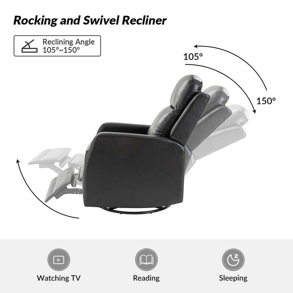 Fauteuil inclinable pivotant manuel en similicuir moderne Esteban avec dossier à oreilles