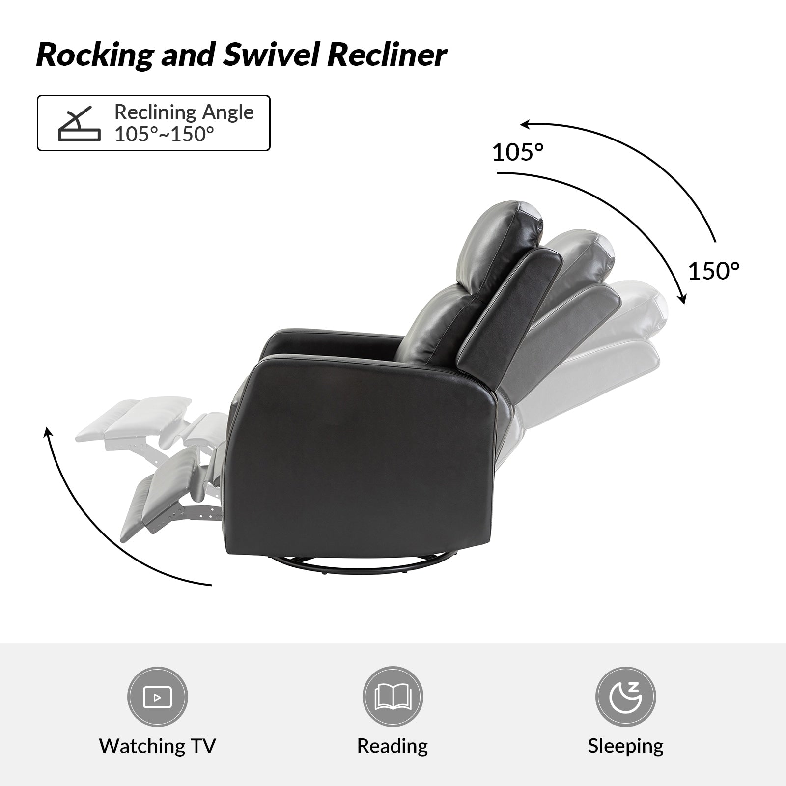 Fauteuil inclinable pivotant manuel en similicuir moderne Esteban avec dossier à oreilles