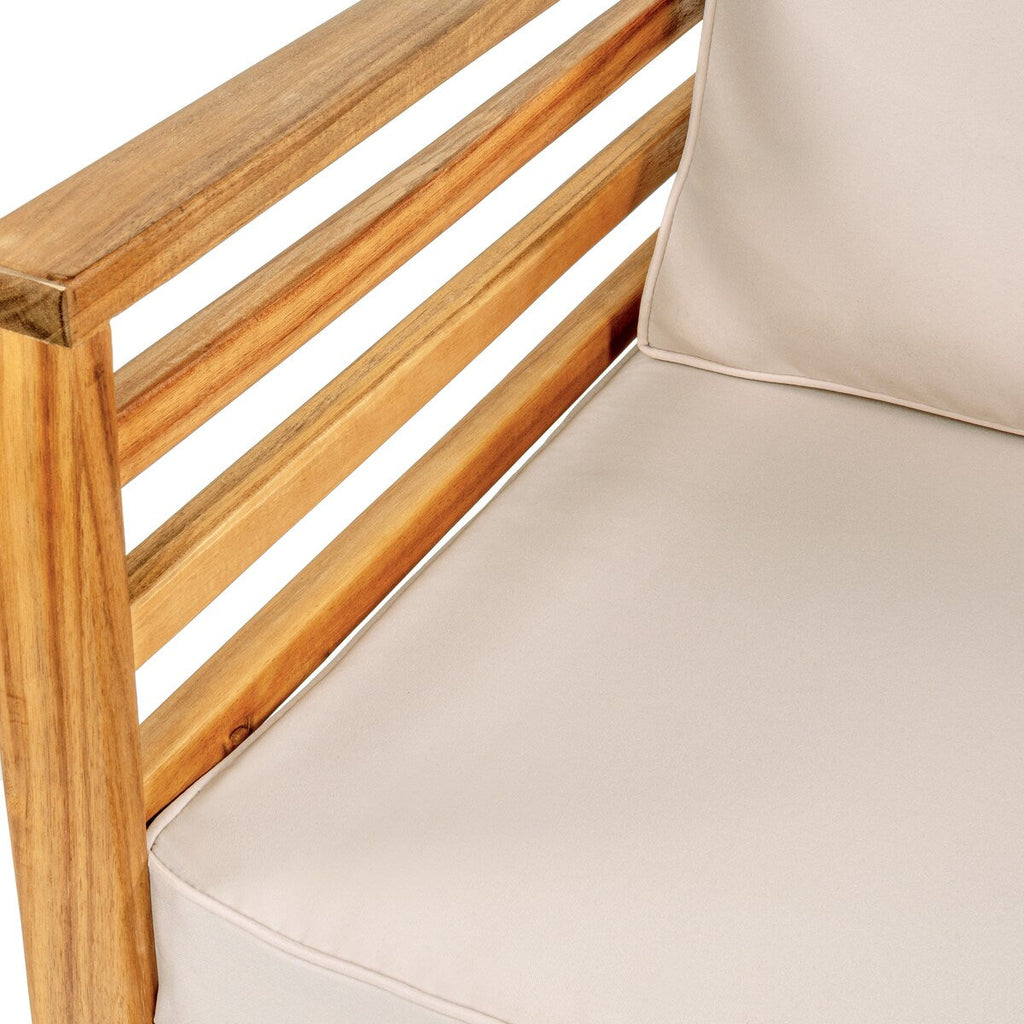 Ensemble de patio extérieur Everly 4 pièces en bois d'acacia moderne du milieu du siècle avec coussins et oreillers décoratifs à carreaux, par JONATHAN Y