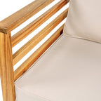 Ensemble de patio extérieur Everly 4 pièces en bois d'acacia moderne du milieu du siècle avec coussins et oreillers décoratifs à carreaux, par JONATHAN Y