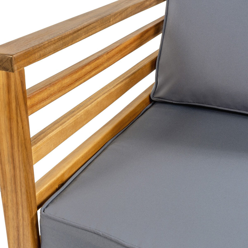 Ensemble de patio extérieur Everly 4 pièces en bois d'acacia moderne du milieu du siècle avec coussins et oreillers décoratifs à carreaux, par JONATHAN Y