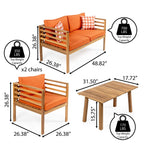 Ensemble de patio extérieur Everly 4 pièces en bois d'acacia moderne du milieu du siècle avec coussins et oreillers décoratifs à carreaux, par JONATHAN Y