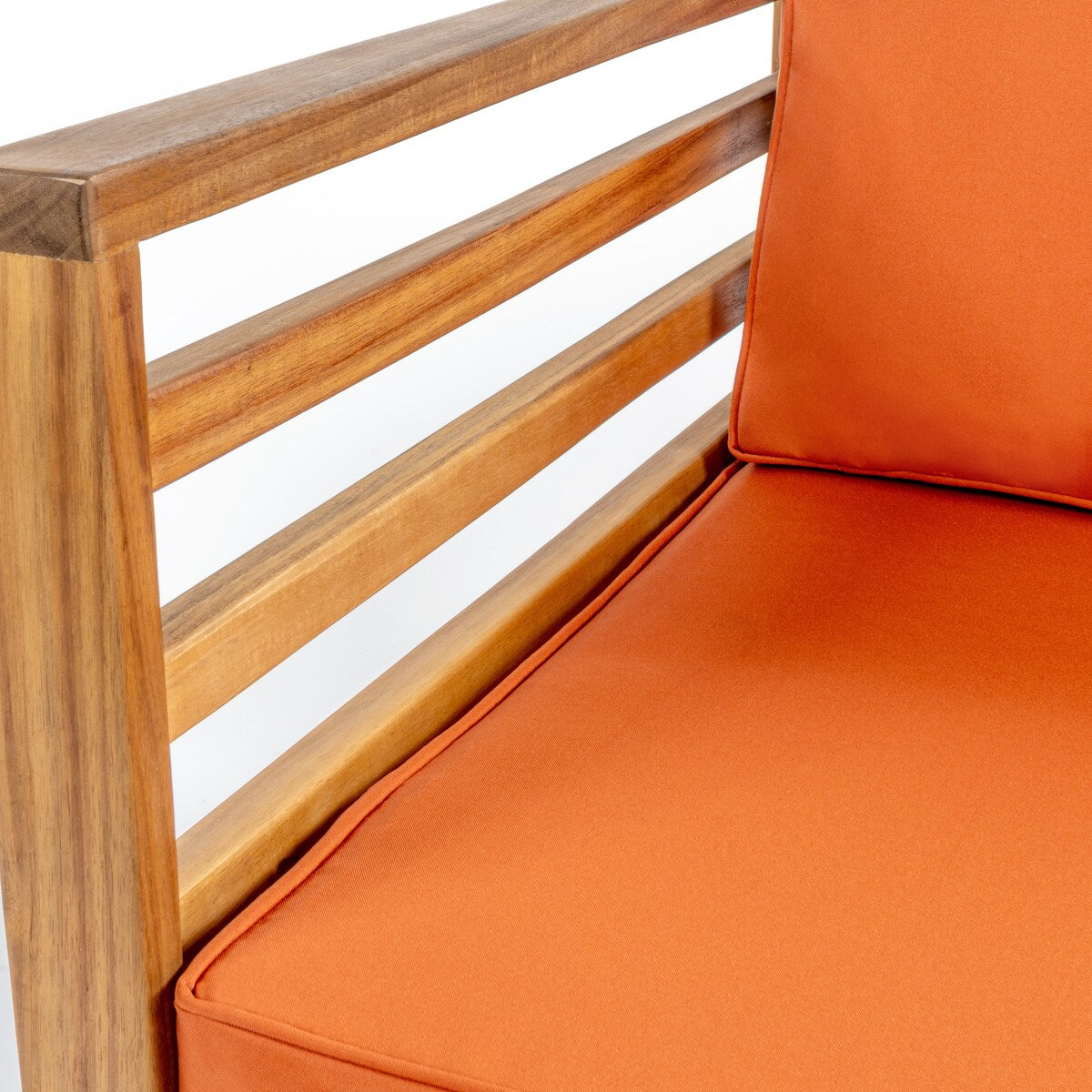 Ensemble de patio extérieur Everly 4 pièces en bois d'acacia moderne du milieu du siècle avec coussins et oreillers décoratifs à carreaux, par JONATHAN Y