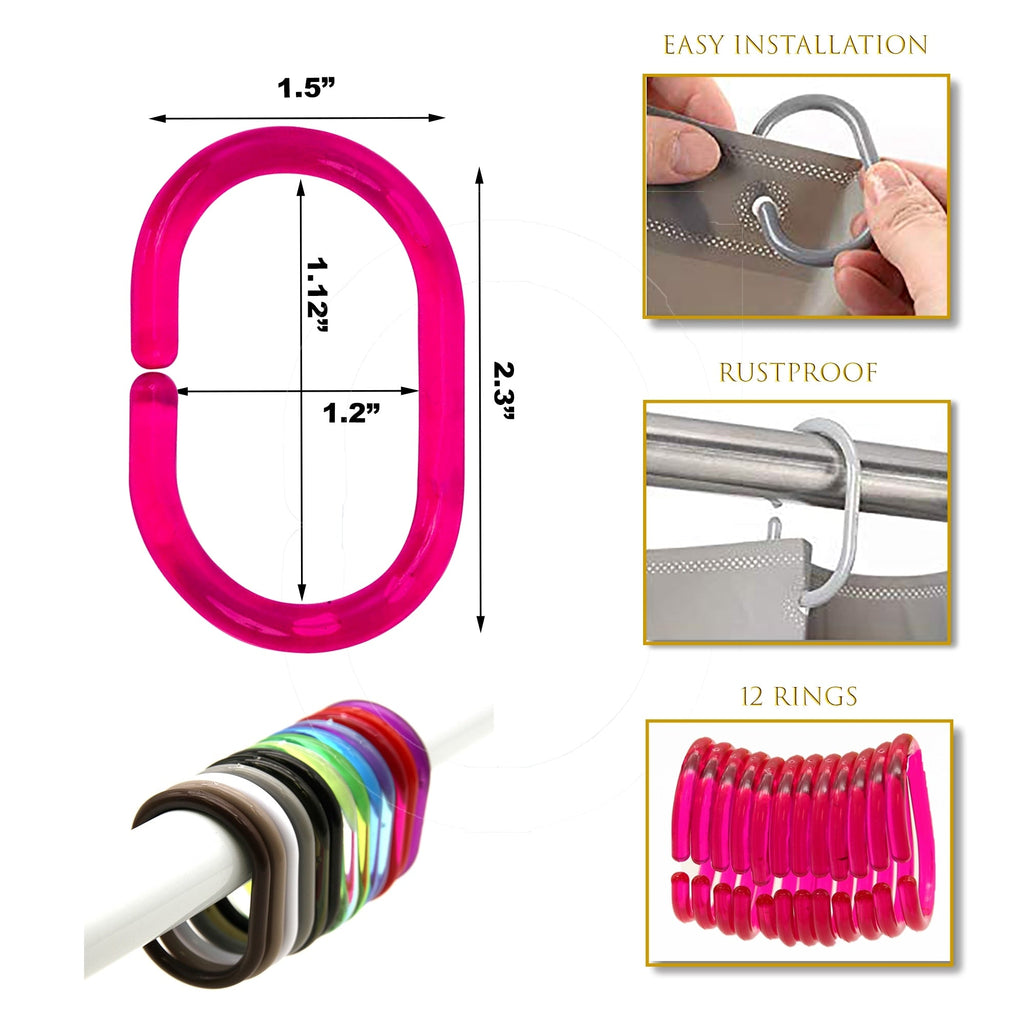 Anneaux de rideau de douche Evidco avec crochets en plastique (lot de 12)