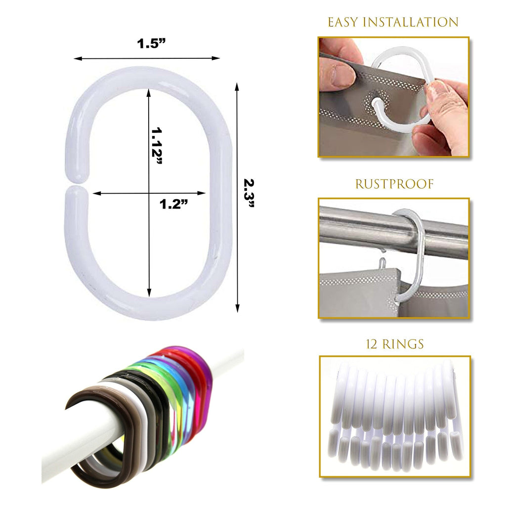 Anneaux de rideau de douche Evidco avec crochets en plastique (lot de 12)