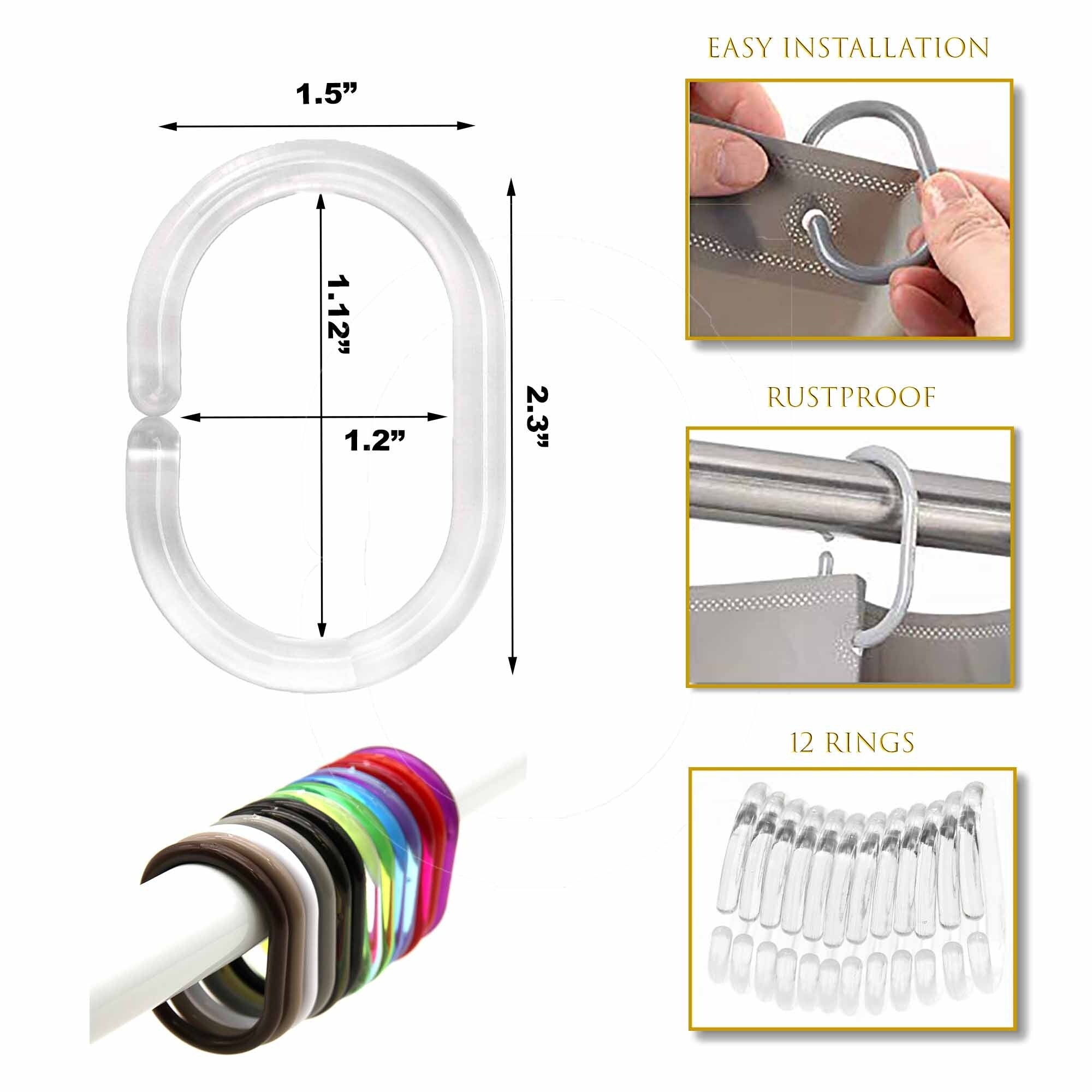 Anneaux de rideau de douche Evidco avec crochets en plastique (lot de 12)
