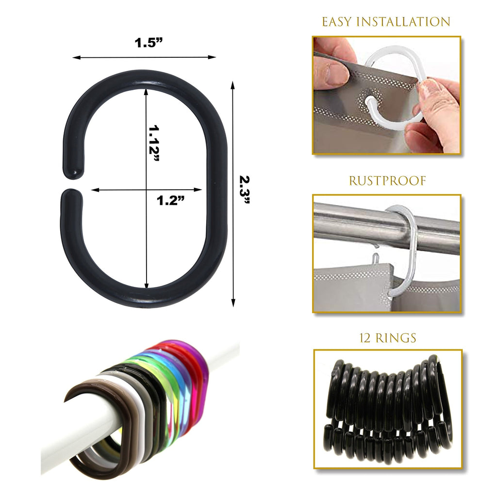 Anneaux de rideau de douche Evidco avec crochets en plastique (lot de 12)