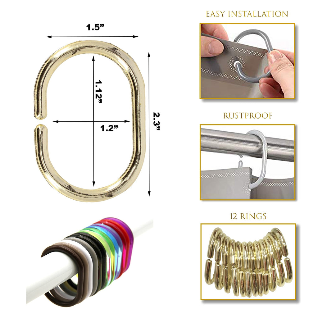 Anneaux de rideau de douche Evidco avec crochets en plastique (lot de 12)