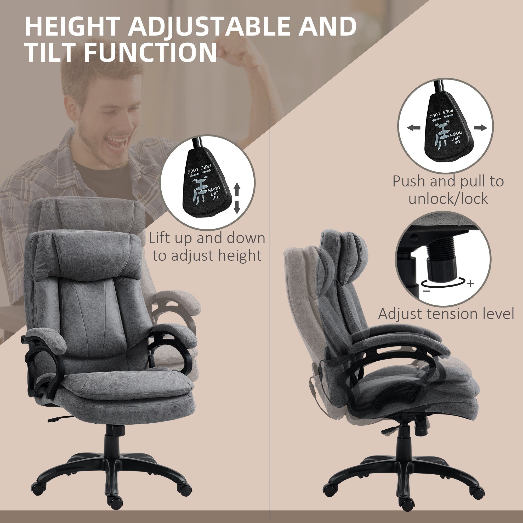 Fauteuil de bureau de massage exécutif à dossier réglable, fauteuil roulant avec chauffage lombaire et télécommande