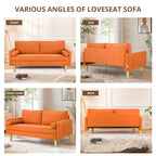 Superbe causeuse 2 places en polyester orange de 65 po avec poches latérales et coussins ronds - 65 po