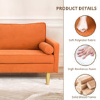 Superbe causeuse 2 places en polyester orange de 65 po avec poches latérales et coussins ronds - 65 po