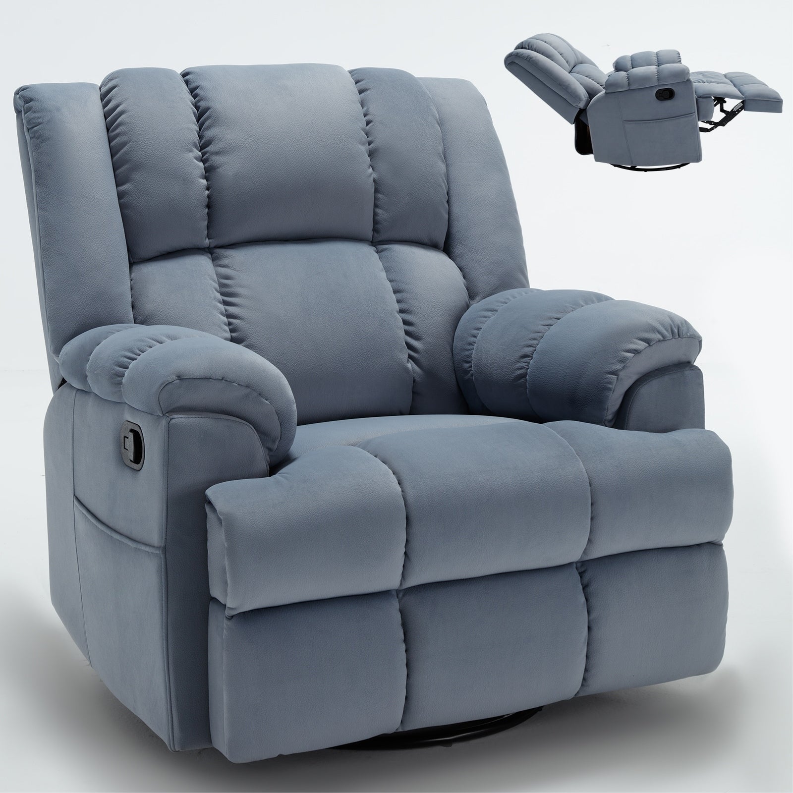Fauteuil inclinable manuel extra-large avec base pivotante à 360° et mouvement de bascule, assemblage sans outil