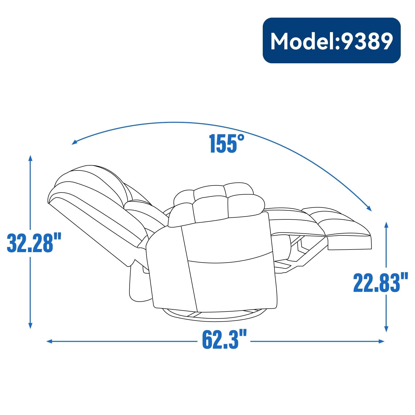 Fauteuil inclinable manuel extra-large avec base pivotante à 360° et mouvement de bascule, assemblage sans outil