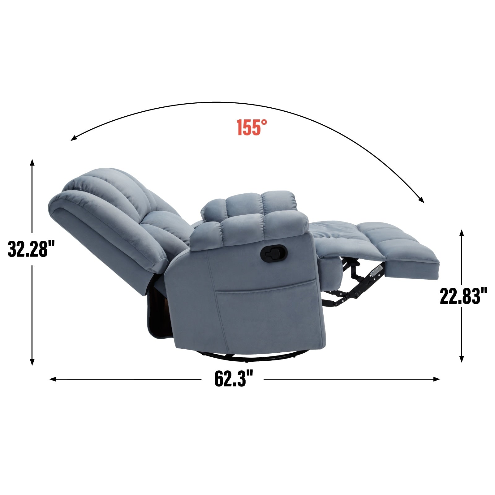 Fauteuil inclinable manuel extra-large avec base pivotante à 360° et mouvement de bascule, assemblage sans outil