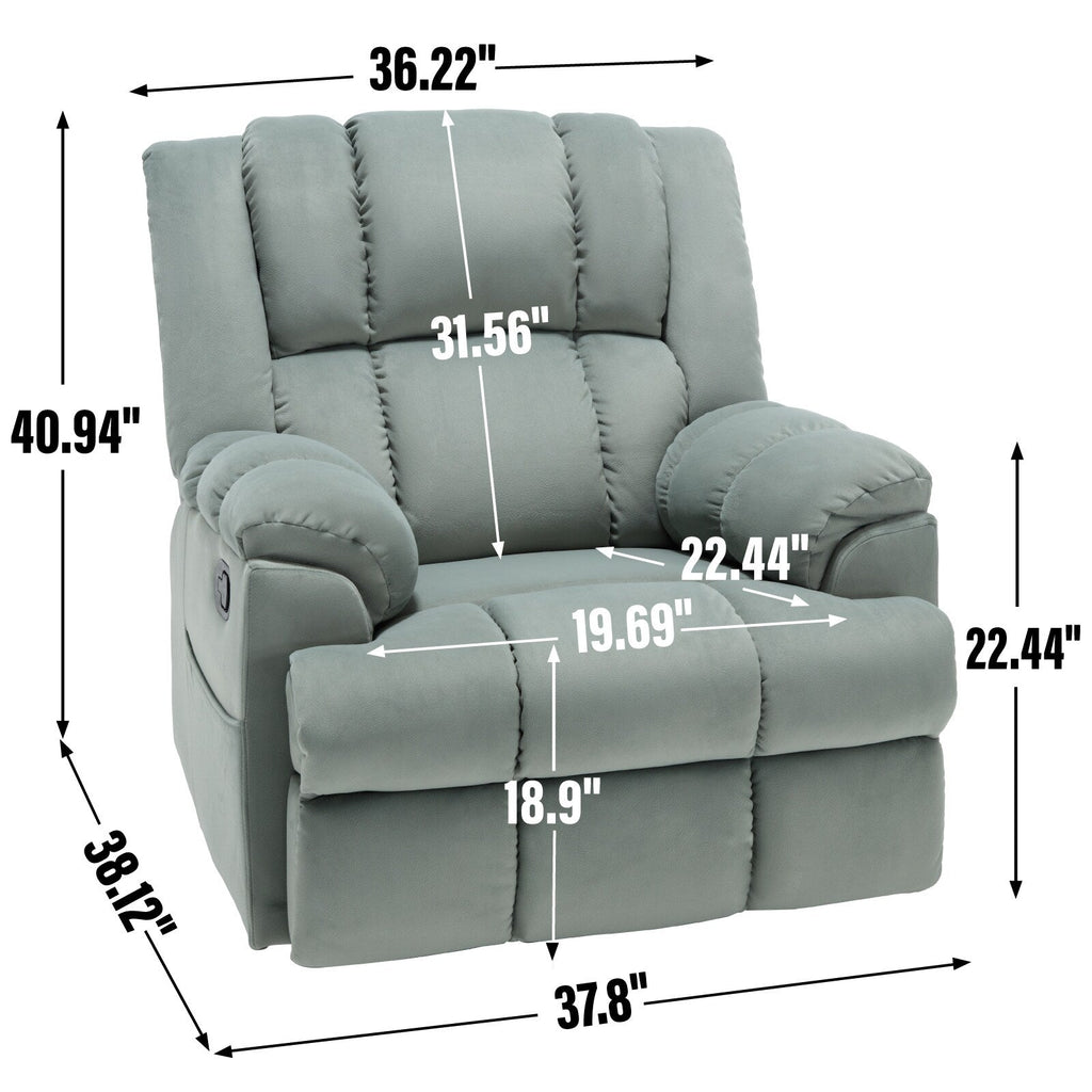 Fauteuil inclinable manuel extra-large avec base pivotante à 360° et mouvement de bascule, assemblage sans outil