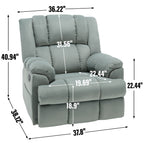 Fauteuil inclinable manuel extra-large avec base pivotante à 360° et mouvement de bascule, assemblage sans outil