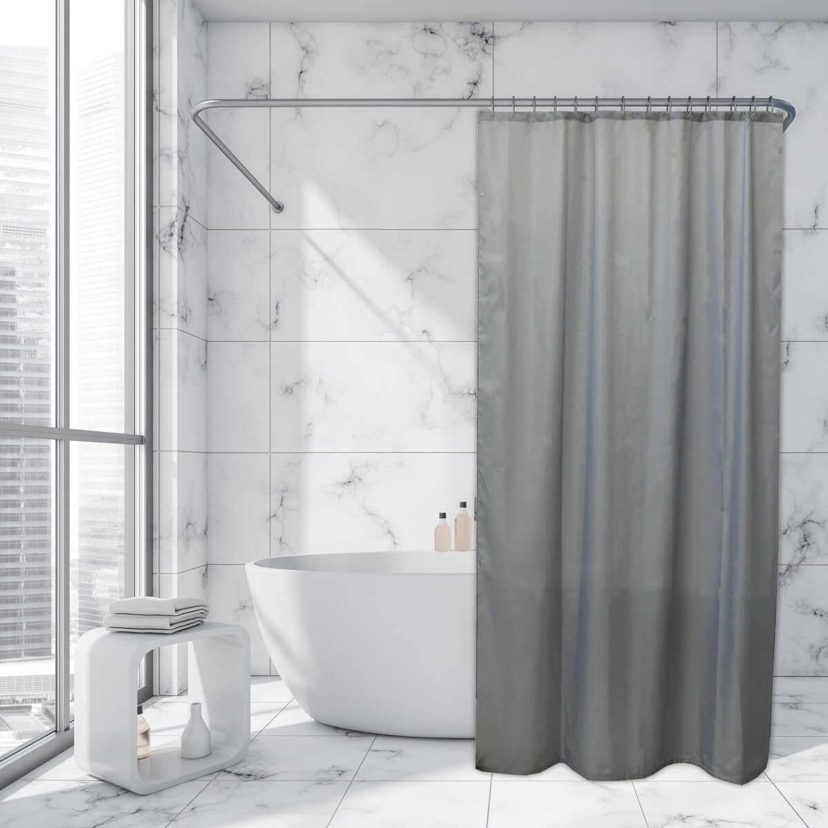 Rideau de douche extra long en polyester, 12 anneaux, 79 L x 71 l