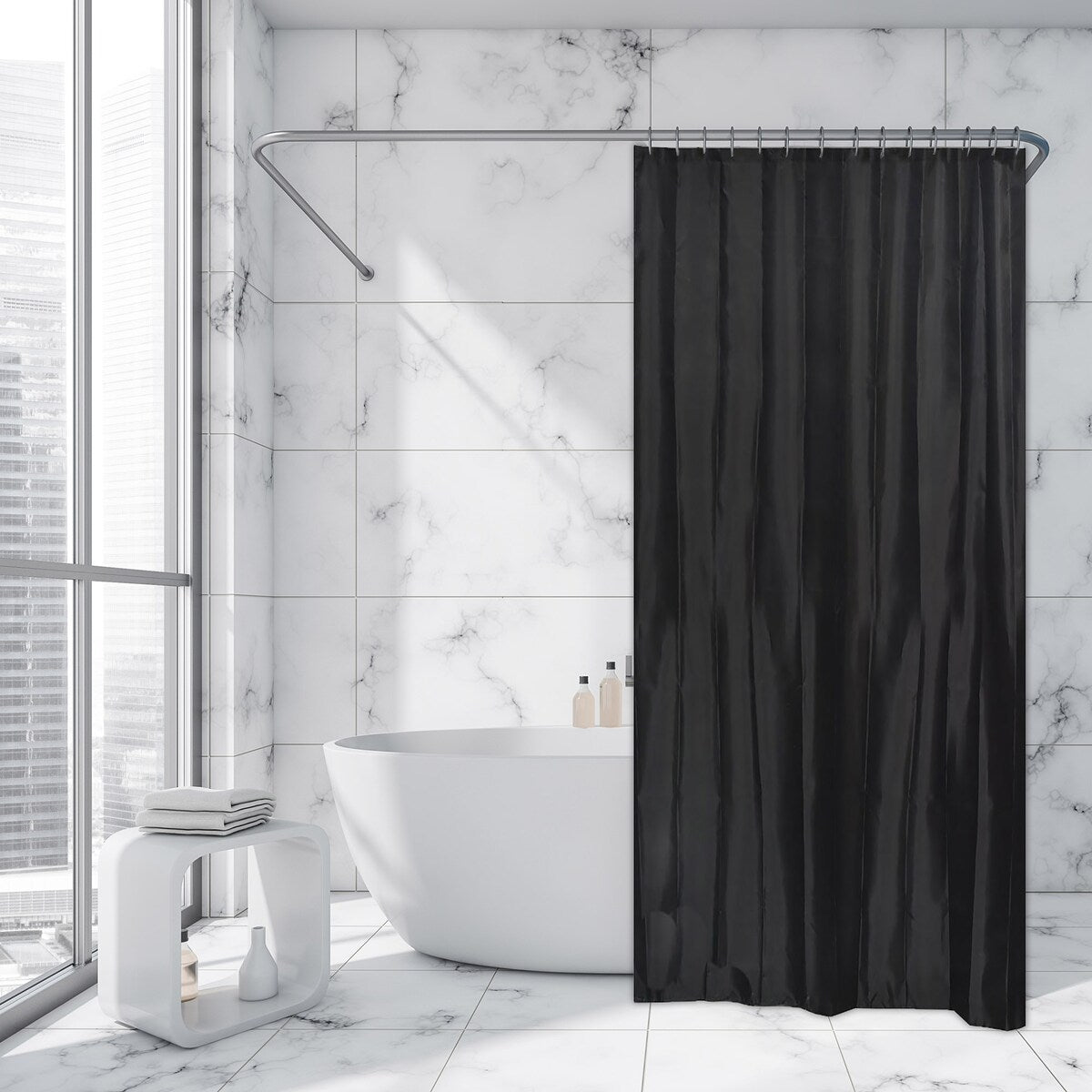 Rideau de douche extra long en polyester, 12 anneaux, 79 L x 71 l