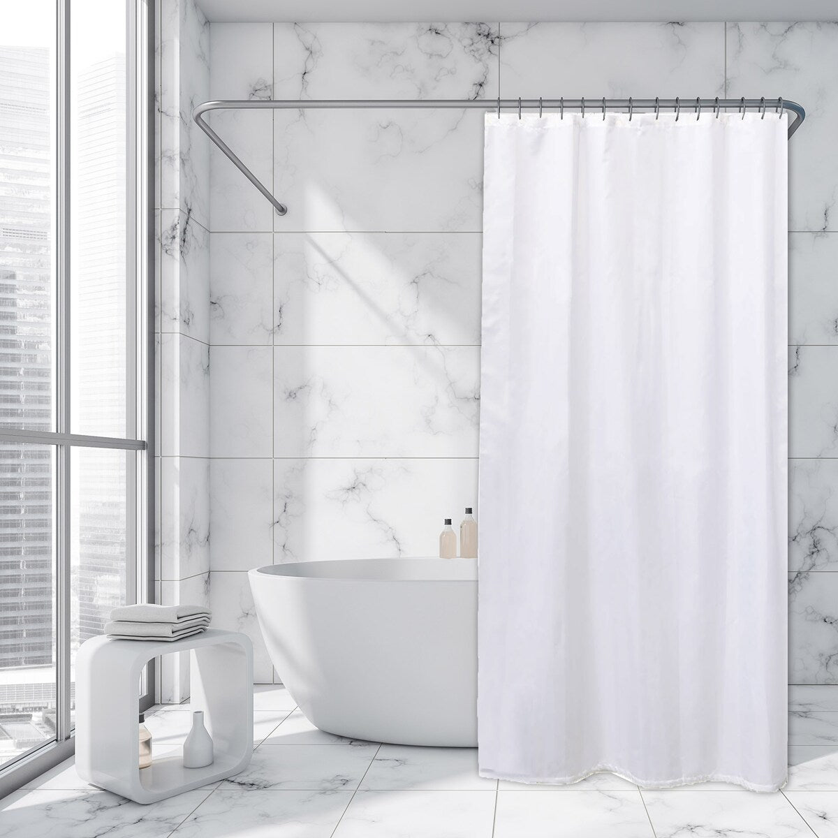 Rideau de douche extra long en polyester, 12 anneaux, 79 L x 71 l