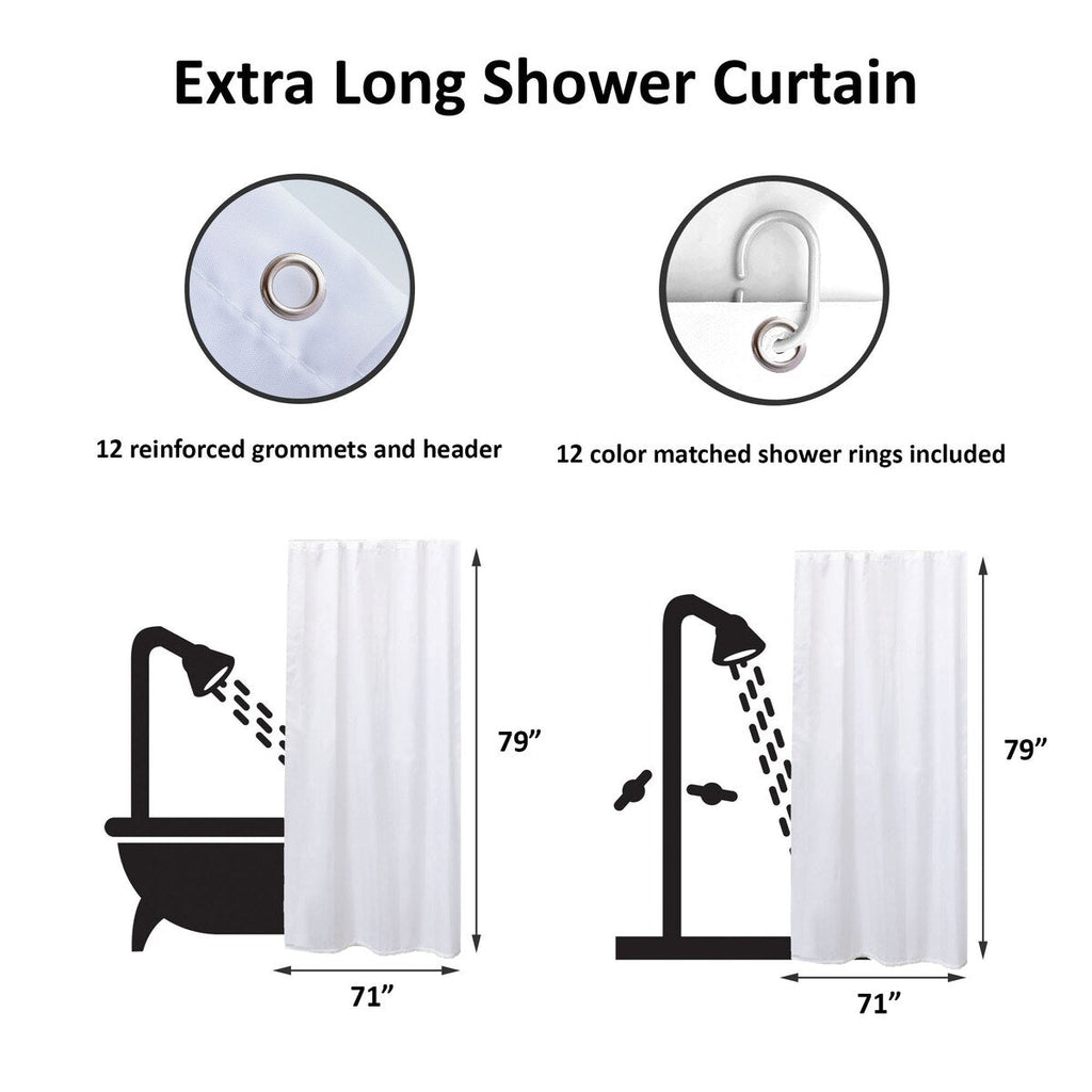 Rideau de douche extra long en polyester, 12 anneaux, 79 L x 71 l