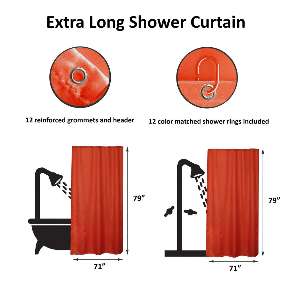 Rideau de douche extra long en polyester, 12 anneaux, 79 L x 71 l