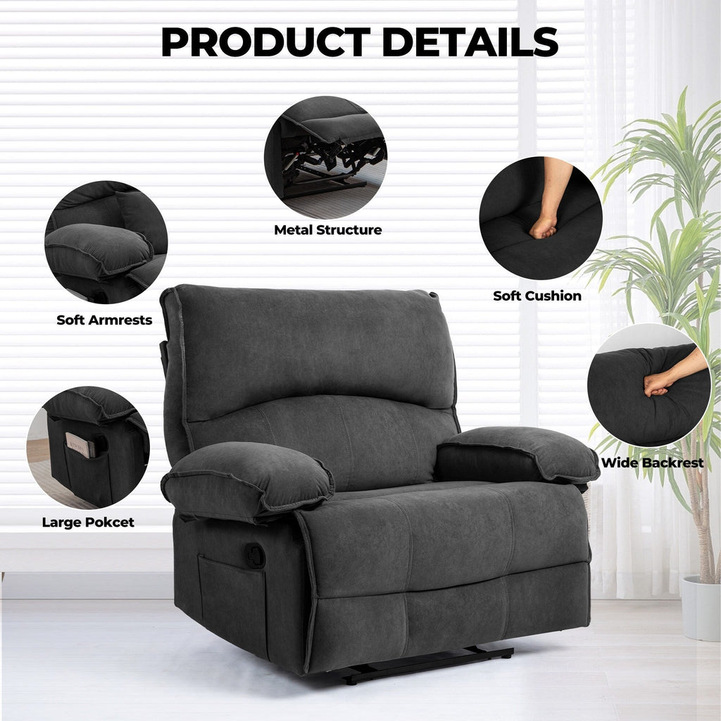 Fauteuil inclinable extra large avec coussin chauffant et massant, revêtement en polaire douce
