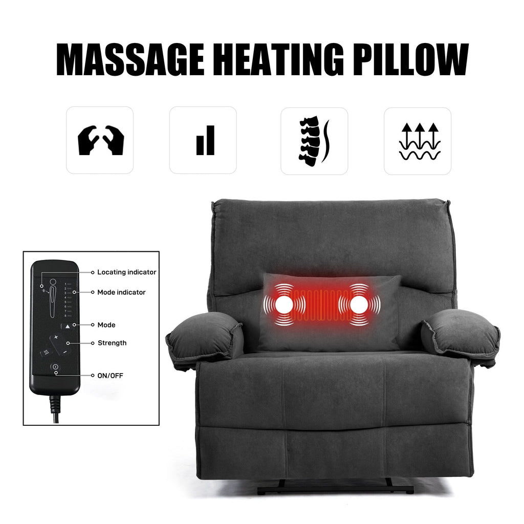 Fauteuil inclinable extra large avec coussin chauffant et massant, revêtement en polaire douce