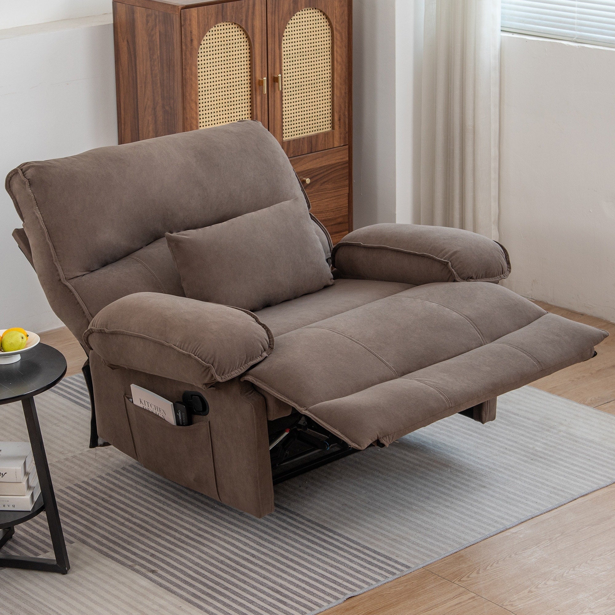 Fauteuil inclinable extra-large avec coussin de massage chauffant et revêtement en polaire moelleux