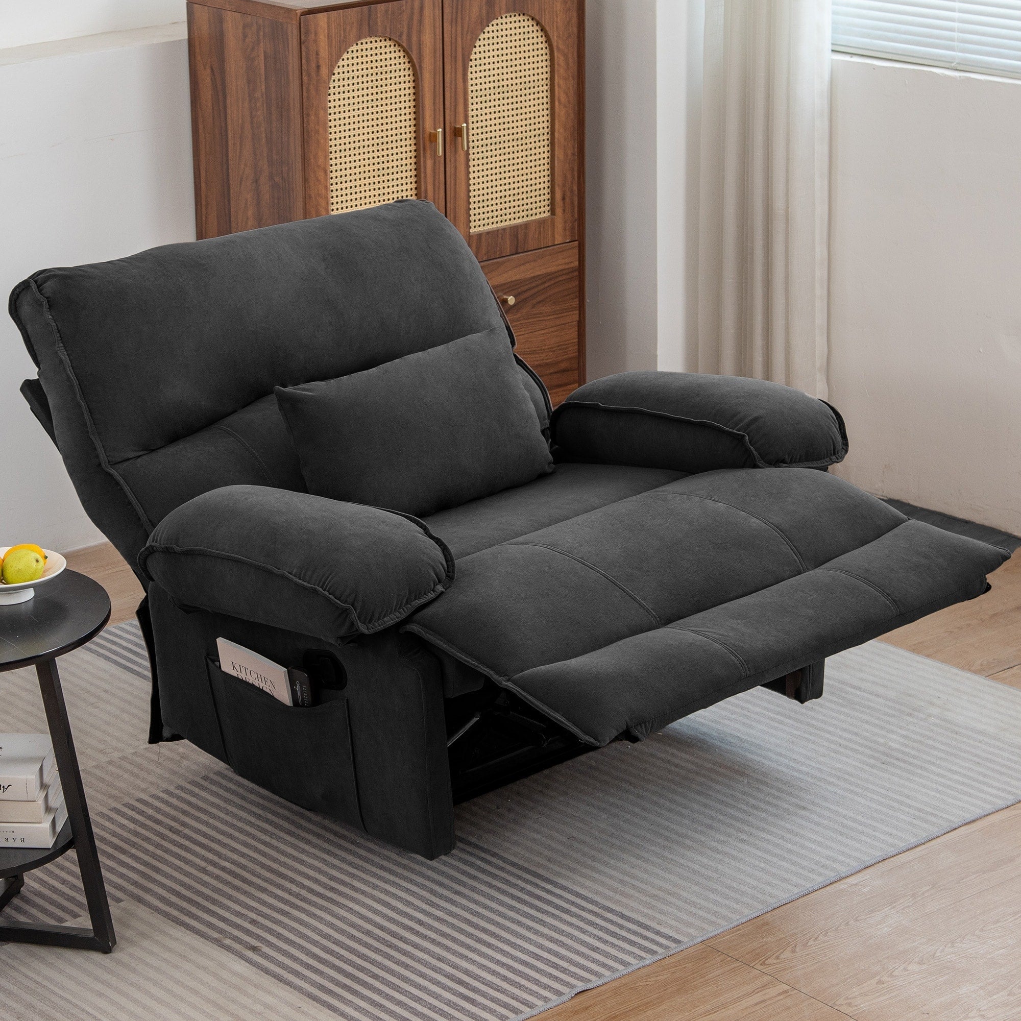 Fauteuil inclinable extra-large avec coussin de massage chauffant et revêtement en polaire moelleux
