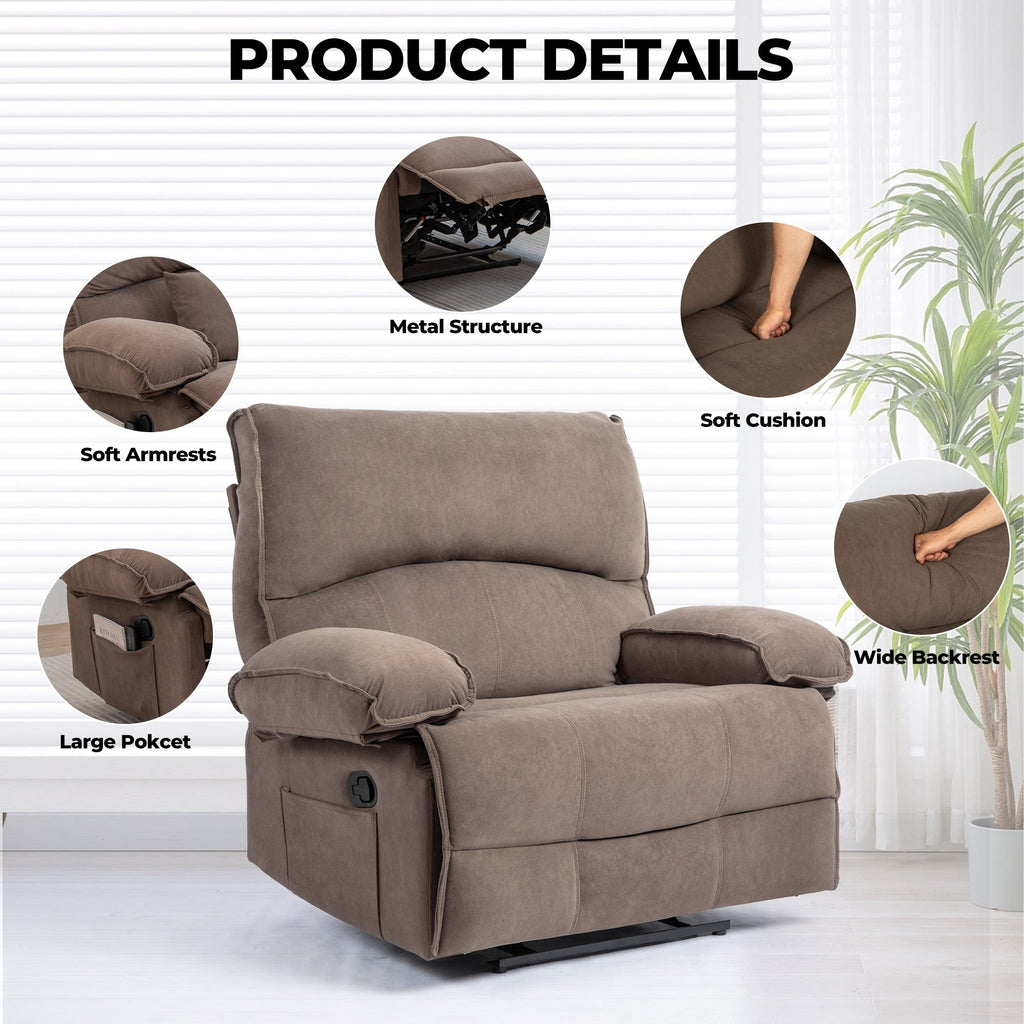 Fauteuil inclinable extra-large avec coussin de massage chauffant et revêtement en polaire moelleux