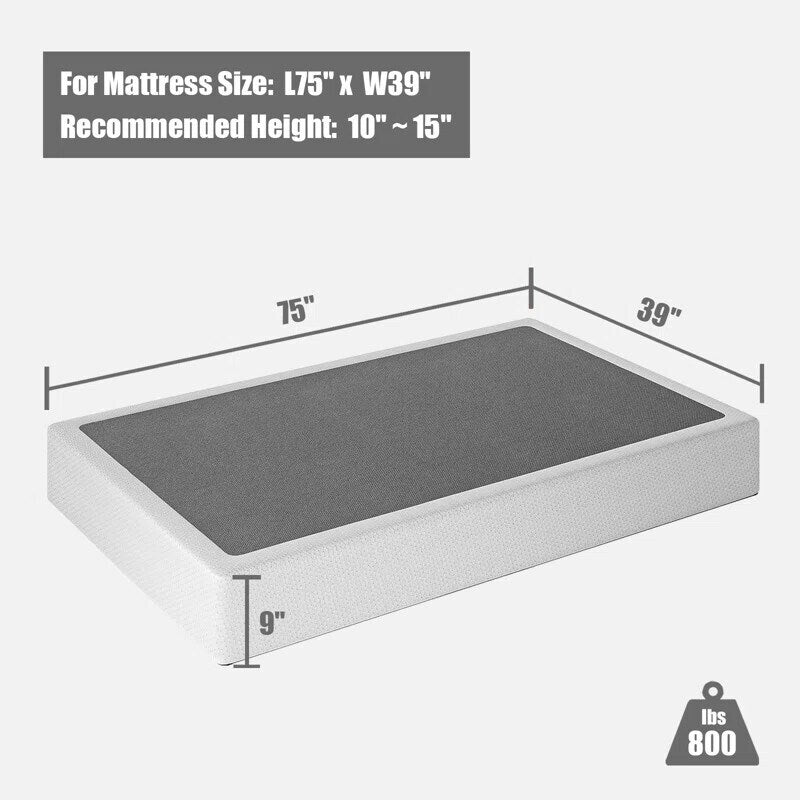 Sommier à lattes en métal robuste de 9 pouces de haut avec housse grise