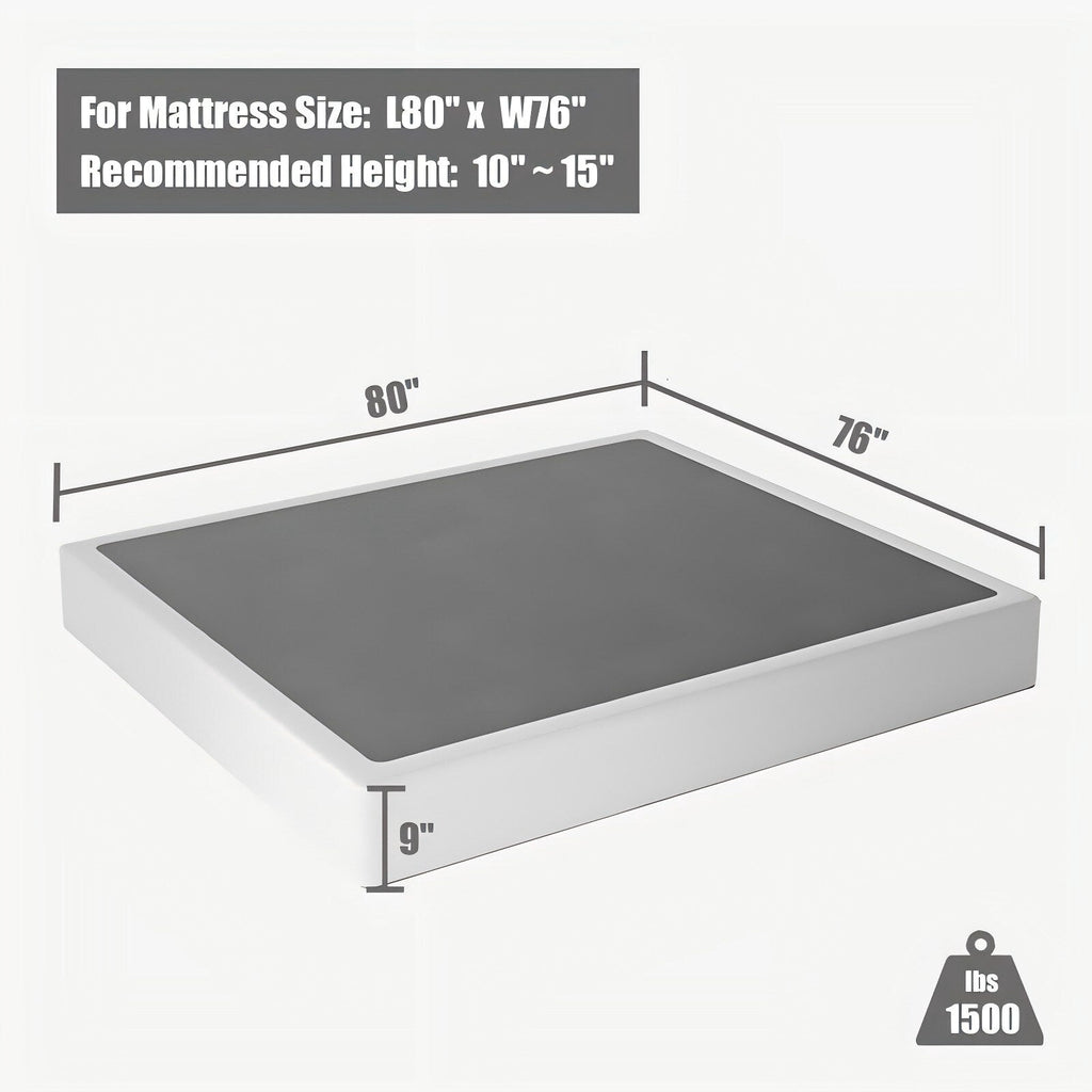 Sommier à lattes en métal robuste de 9 pouces de haut avec housse grise