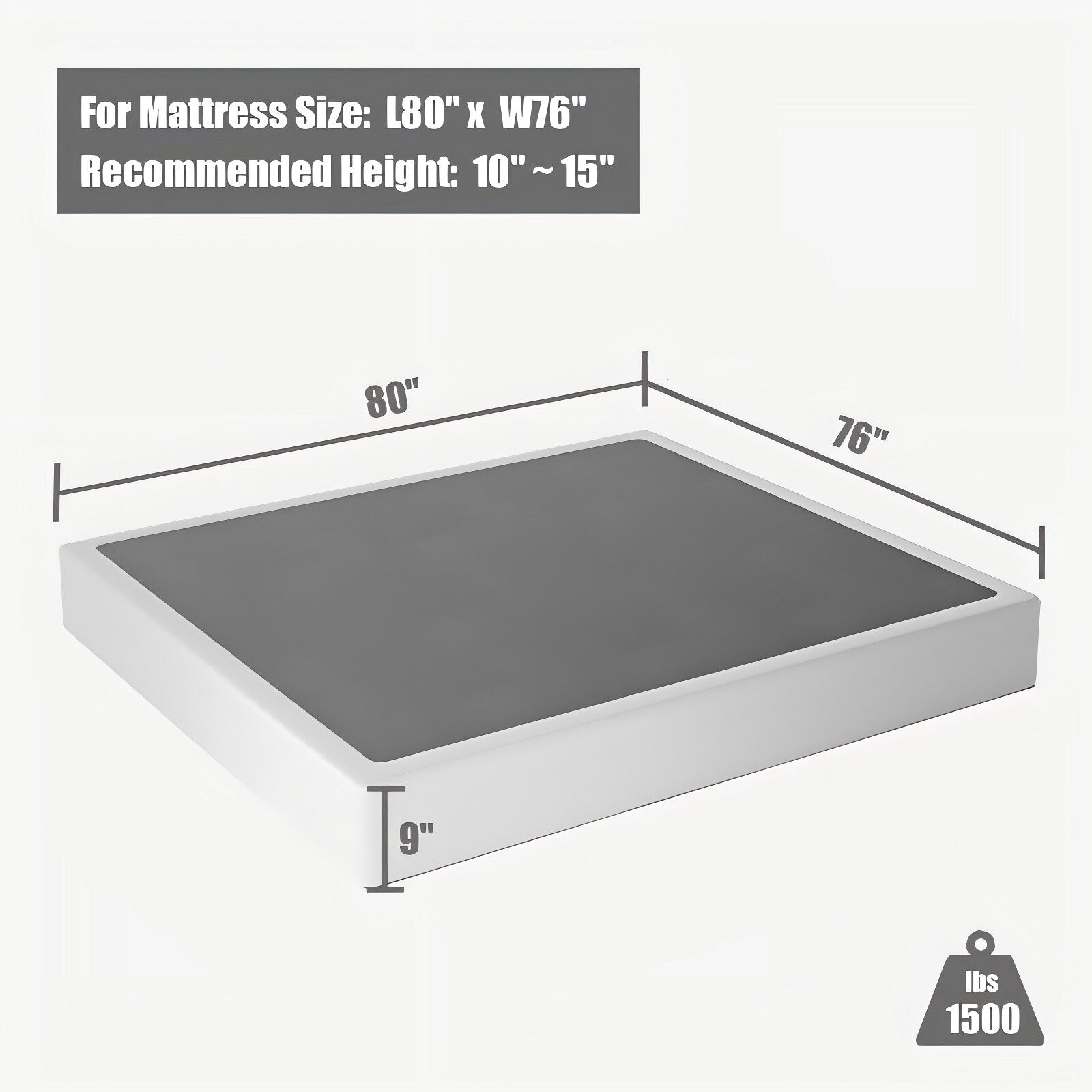 Sommier à lattes en métal robuste de 9 pouces de haut avec housse grise