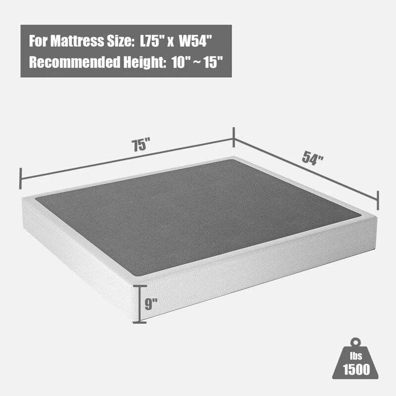 Sommier à lattes en métal robuste de 9 pouces de haut avec housse grise