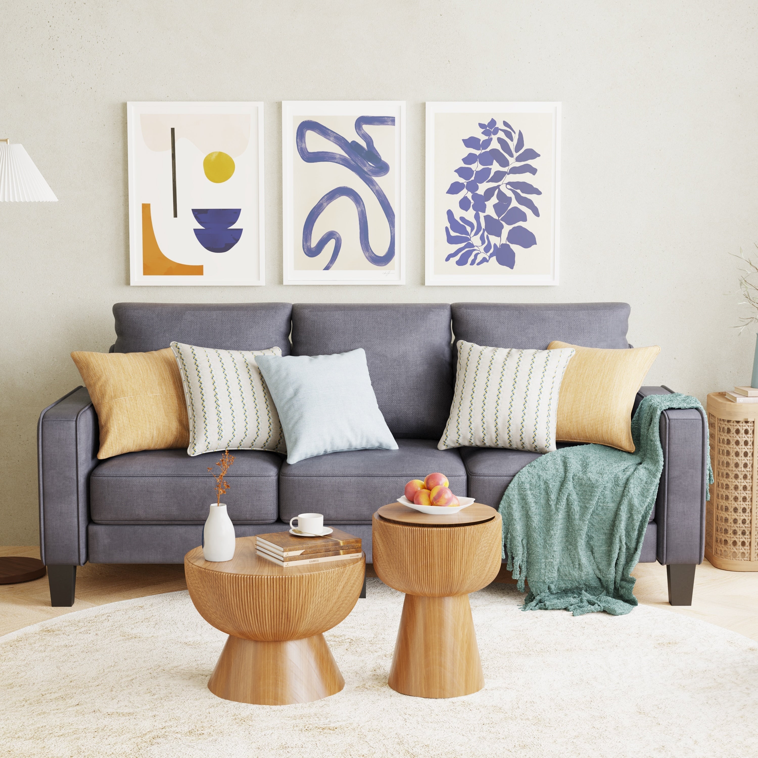 Canapé 3 places en tissu avec rangement sous le coussin